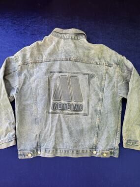 Vintage 90s Motown Record Label Embossed Logo Denim Jacket Made in USA L